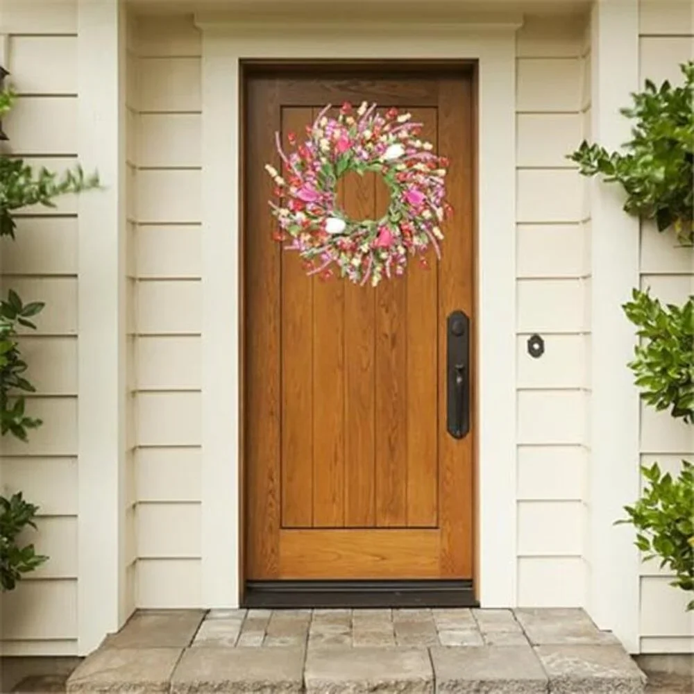 Spring Summer Wreath for Front Door Artificial Colorful Flower, 22 Inch